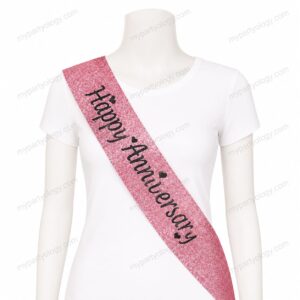 Happy Anniversary Pink Glitter Sash