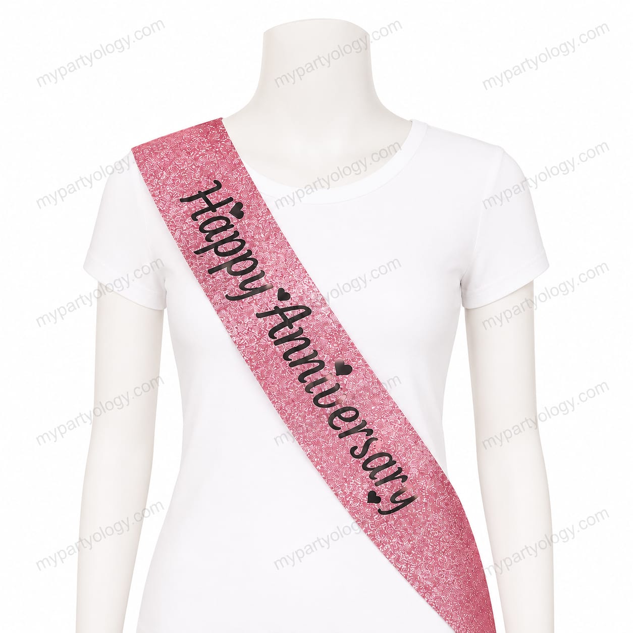 Happy Anniversary Pink Glitter Sash