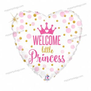 Welcome Little Princess Heart Shape 18" Foil Balloon (Betallic Italy)