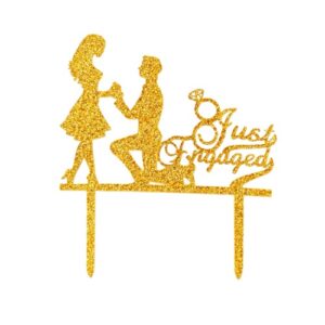 Just Engaged Couple Gold Glitter Cake Topper