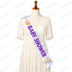 Baby Shower White Satin Sash