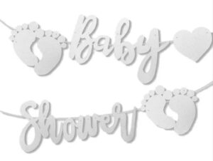 Baby Shower With Silver Foot Print Glitter Banner