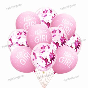 It's A Girl Pink Latex & Confetti 12" Balloon Set (Pack of 8)