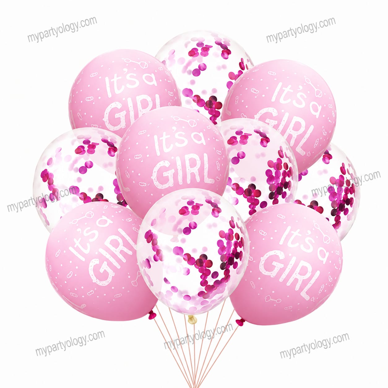 It's A Girl Pink Latex & Confetti 12" Balloon Set (Pack of 8)