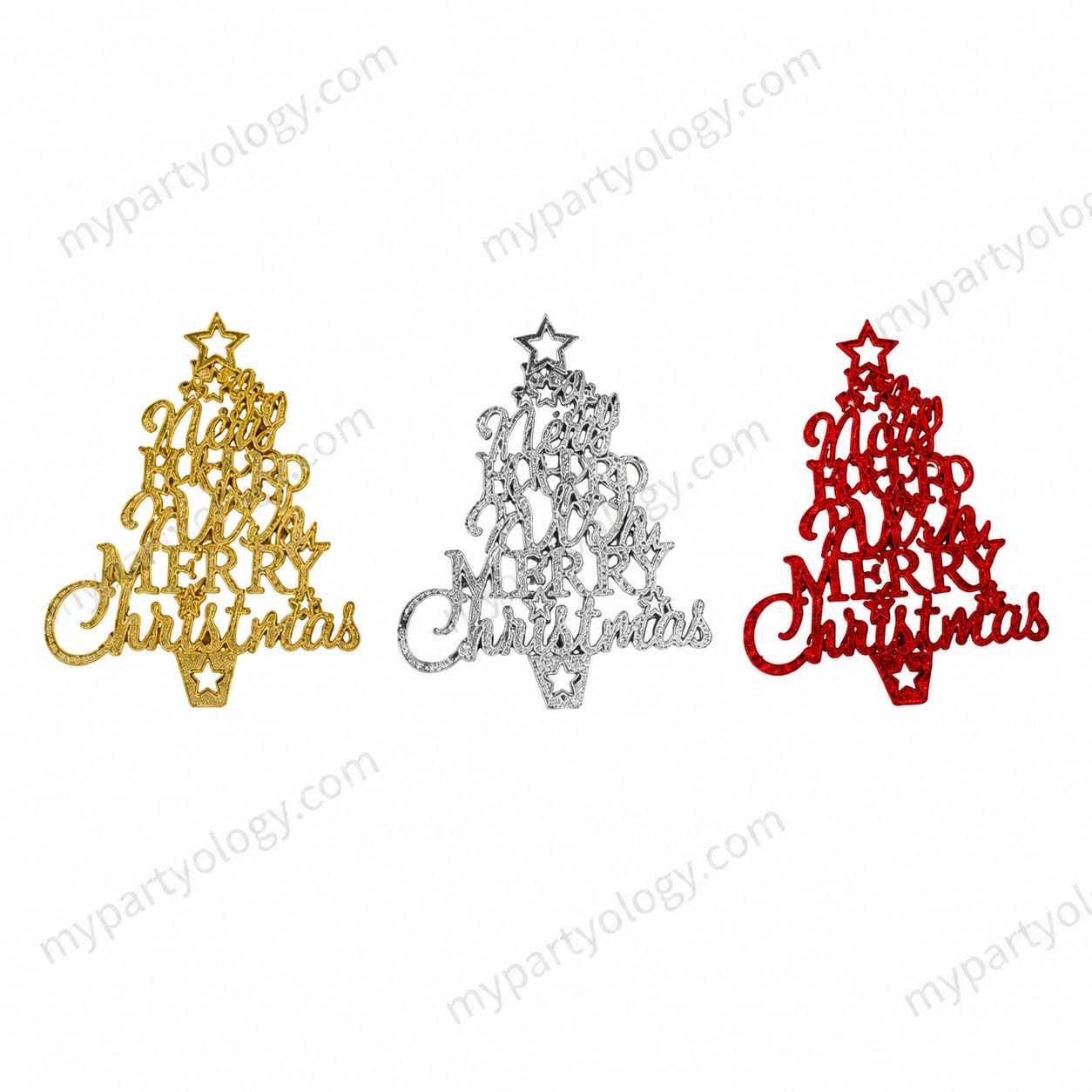 Merry Christmas Silver,Red & Gold Tree Decor (Pack Of 3)