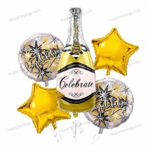 Gold Champagne Bottle Congratulation Foil Balloon Set (Pack of 5)