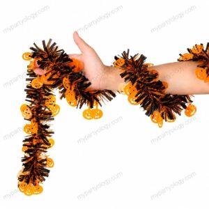 Pumpkin Orange & Black Plastic Tinsel Streamer (Pack of 1)