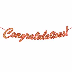 Congratulations Cursive Red & Gold Glitter Paper Banner