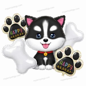 Black And White Dog Foil Balloon Set (Pack of 5)