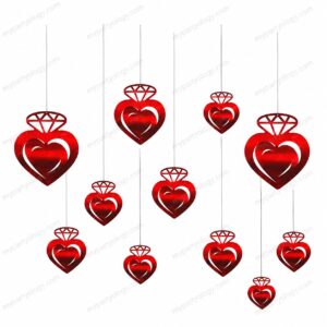 3D Love Heart Diamond Hanging String Decor Kit (Pack of 12)