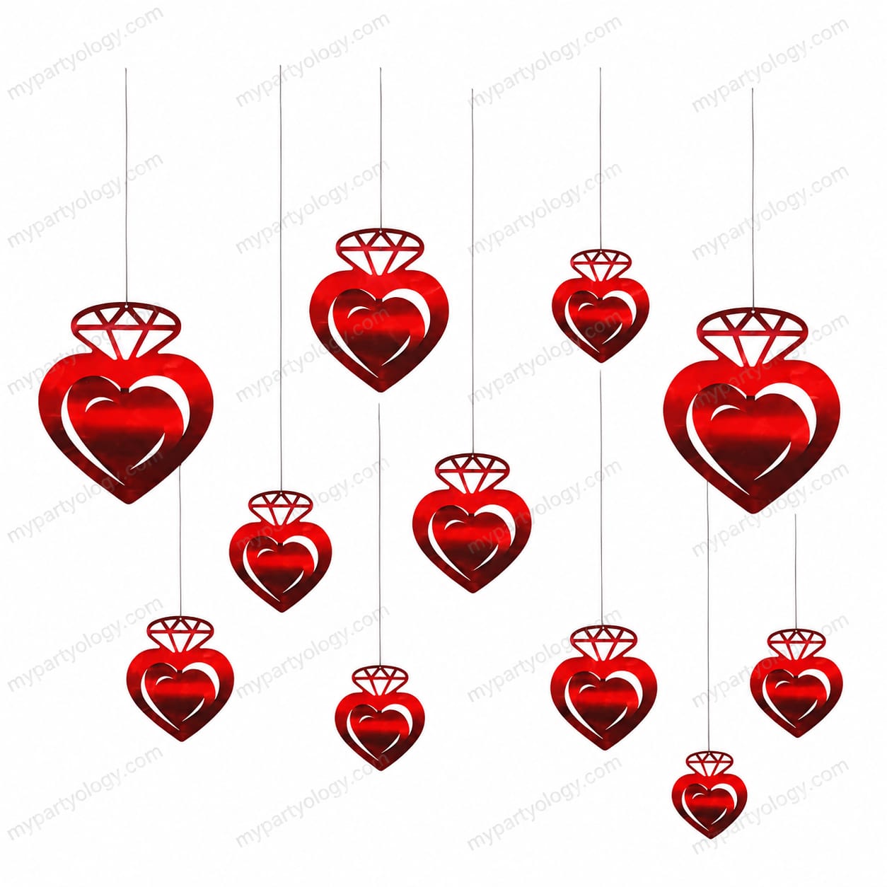 3D Love Heart Diamond Hanging String Decor Kit (Pack of 12)