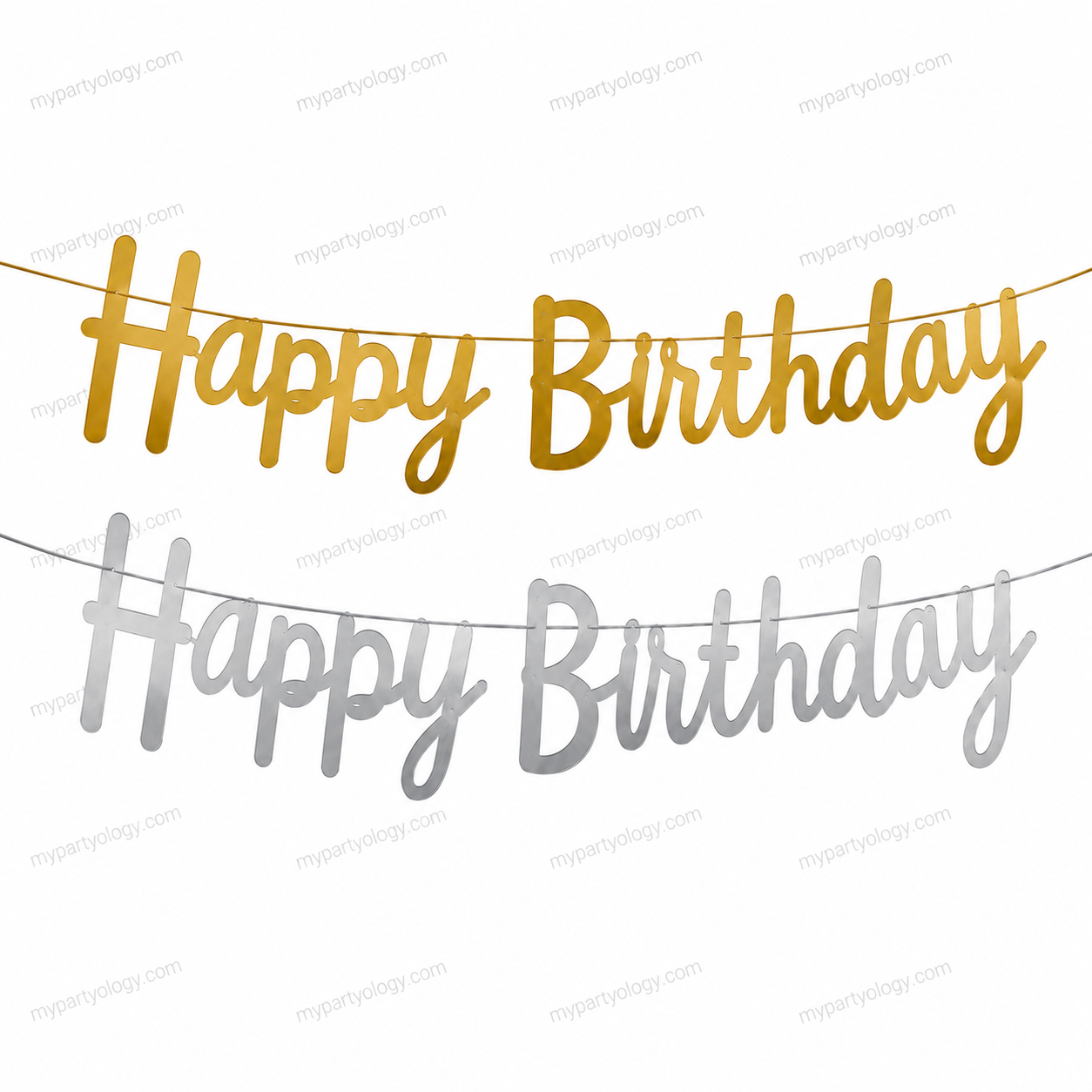 Gold & Silver Metallic Happy Birthday Cursive Banner
