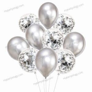 Silver Metallic & Confetti Latex Balloon Set (Pack of 10)