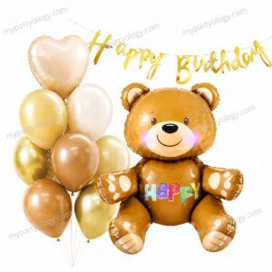 Happy Birthday Teddy and Banner Balloon Set (Pack of 11)