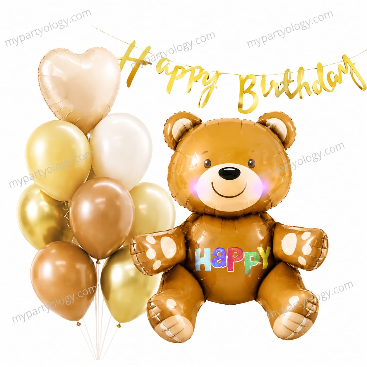 Happy Birthday Teddy and Banner Balloon Set (Pack of 11)