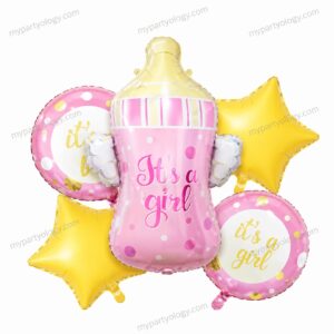 It's A Girl Pastel Bottle Foil Balloon Set (Pack of 5)
