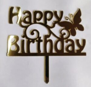 Butterfly Happy Birthday Gold Acrylic Cake Topper
