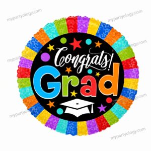 Congrats Grad Colourful Stripes Stars 18'' Foil Balloon