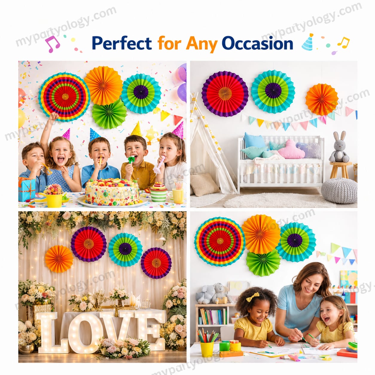 Colourful Summer Vibe Paper Fans Set (Pack of 6) - Image 2