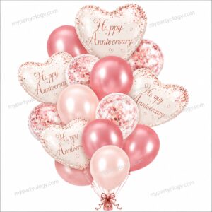 Happy Anniversary Rose Gold & White Heart Foil Balloon Set (Pack of 16)