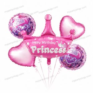 Happy Birthday Pink Crown Foil Balloon Set (Pack of 5)