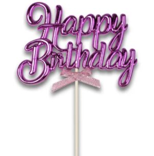 Happy Birthday Pink Metallic Cake Topper