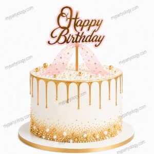 Happy Birthday Pink Lace Bow Cake Topper