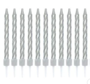 Silver Long Spiral Candles (Pack of 12)
