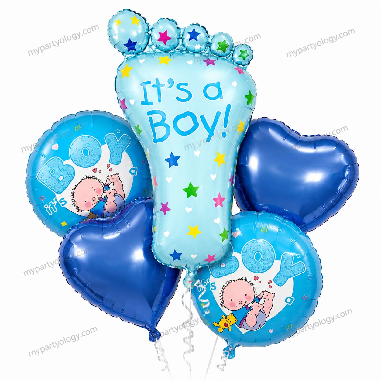 It's A Boy Foot With Heart & Round Foil Balloon Set (Pack of 5)