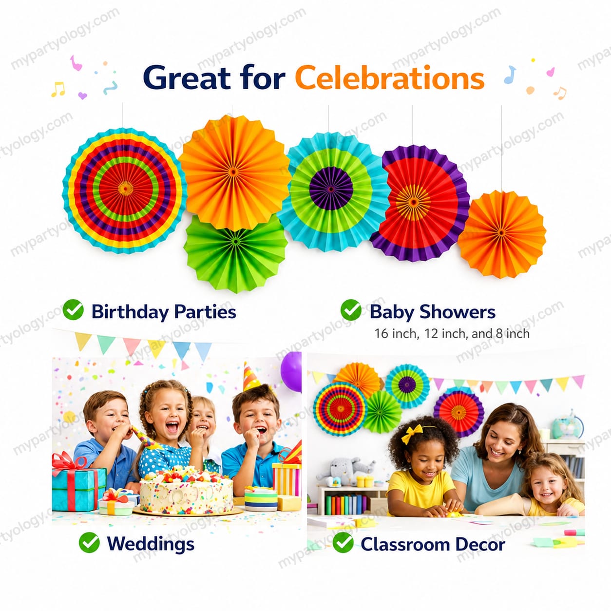 Colourful Summer Vibe Paper Fans Set (Pack of 6) - Image 4