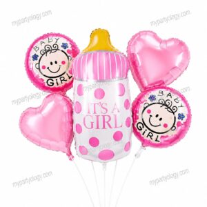 It's A Girl Milk Bottle Polka Dot Foil Balloon Set (Pack of 5)