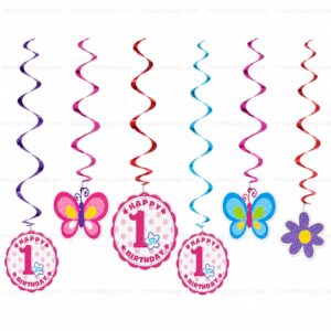 1st Birthday Butterfly Pink Hanging Swirl Decor (Pack of 12)
