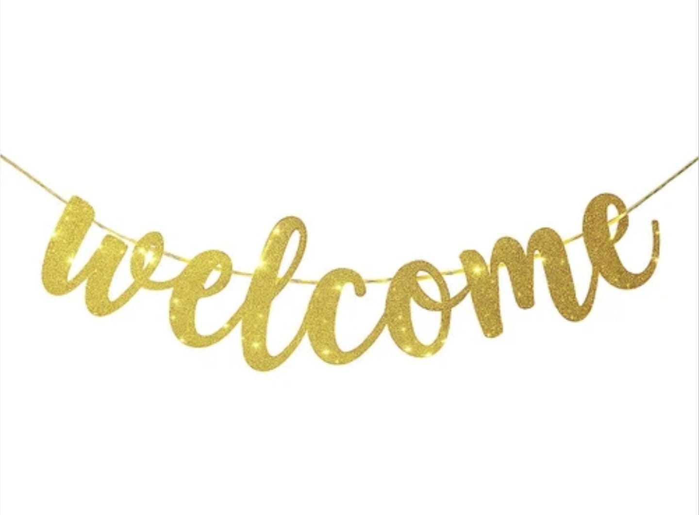 Welcome Gold Cursive Glitter Paper Banner