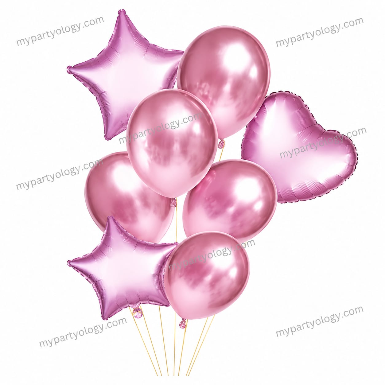 Light Purple Heart & Stars & Silver Metallic Balloon Set (Pack of 8)