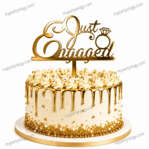 Just Engaged Gold Ring Cake Topper
