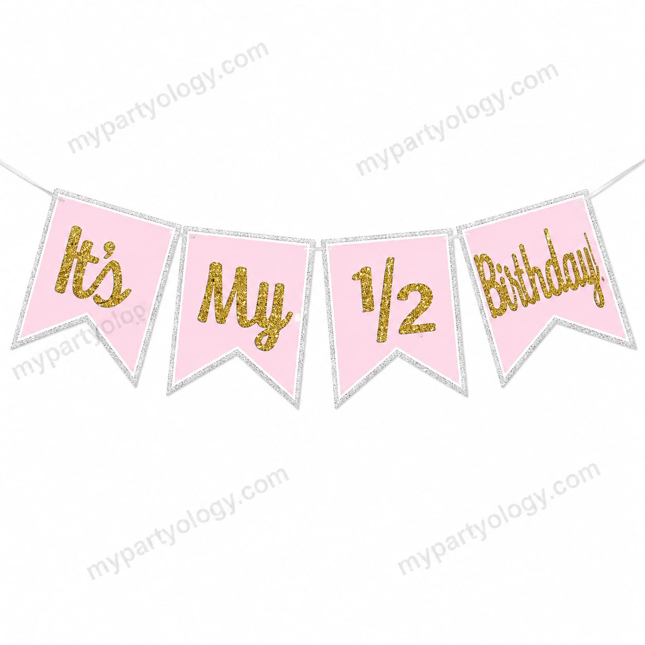 Its My 1/2 Birthday Pink Glitter Paper Banner