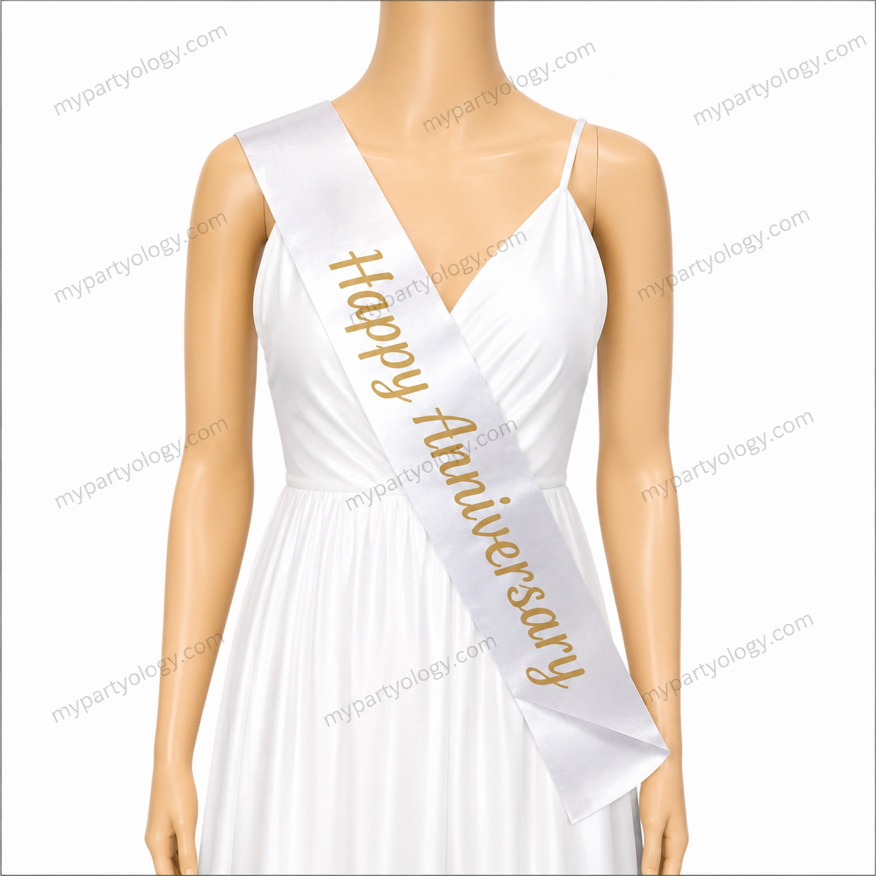 Happy Anniversary White Satin Sash