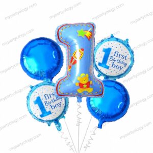1st Birthday Baby Boy Teddy & Rocket Foil Balloon Set (Pack of 5)