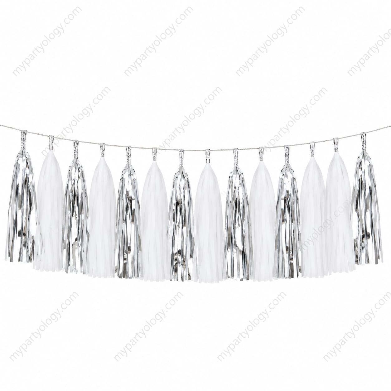 Silver & White Paper Tassles Hanging Decor Set (Pack of 15)