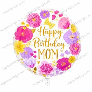 Happy Birthday Mom 18" Floral Foil Balloon (Anagram)
