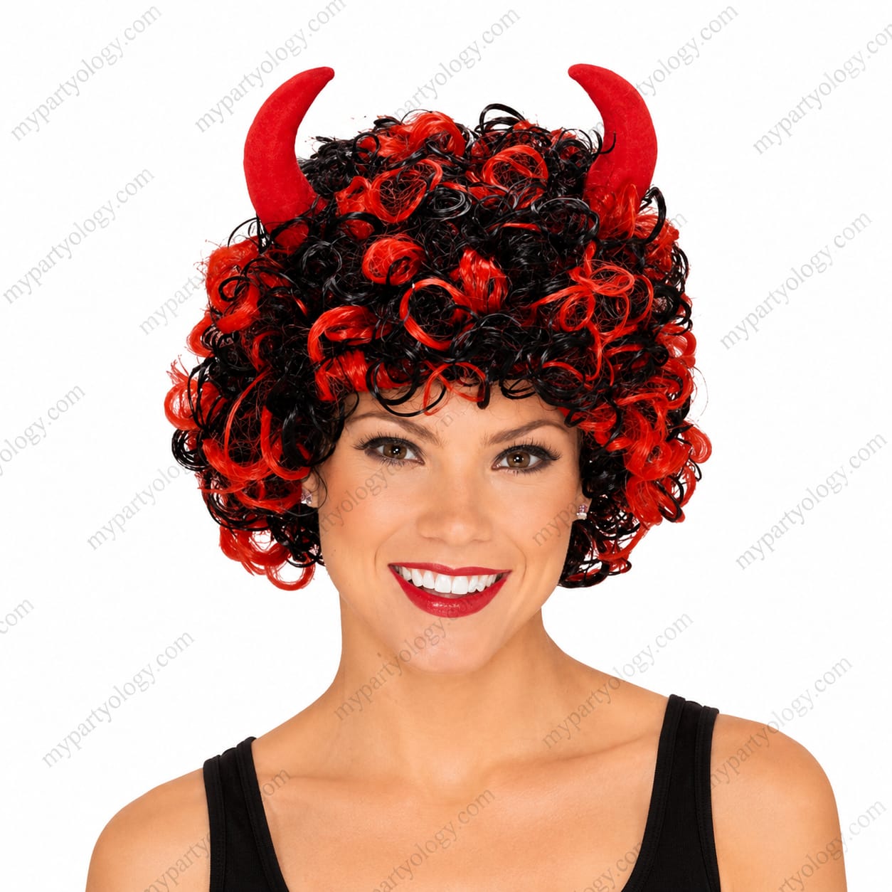 Devil Horn Afro Red & Black Wig (Pack of 1)