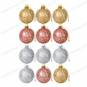 Assorted Glitter Baubles With Snow (Pack of 12)