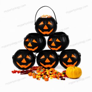 Black Small Plastic Pumpkin Pail Set (Pack of 6)