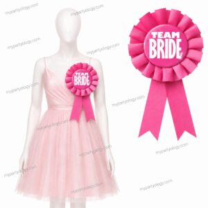Team Bride Pink Ribbon Rosette Badge (Pack of 1)