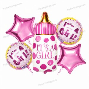 It's A Girl Pink Bottle Metallic Foil Balloon Set (Pack of 5)