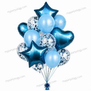 Blue Heart/Star with Blue Latex & Confetti Balloon Set (Pack of 14)