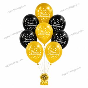 Happy Anniversary Gold & Black Latex Balloons Set (Pack of 10)