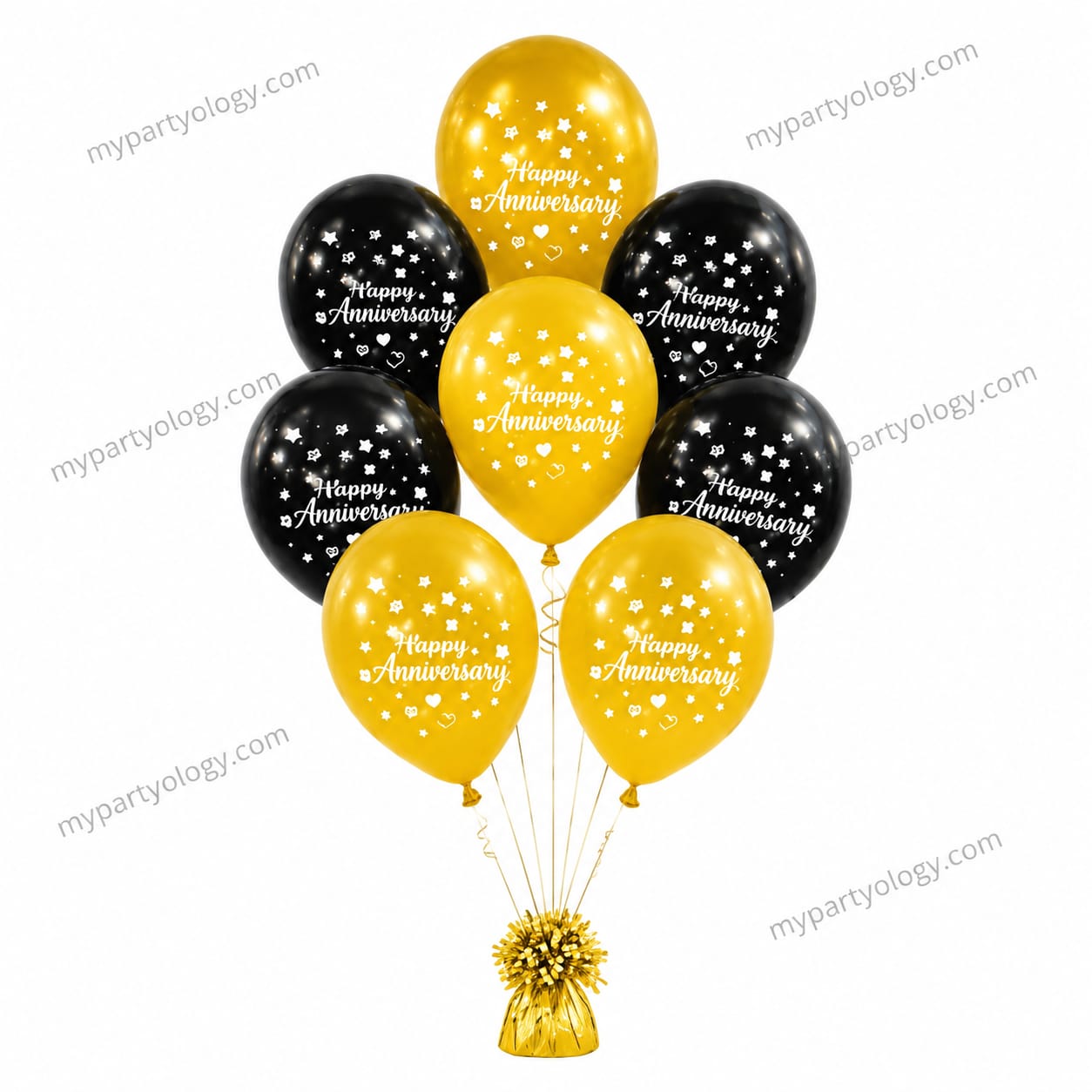 Happy Anniversary Gold & Black Latex Balloons Set (Pack of 10)
