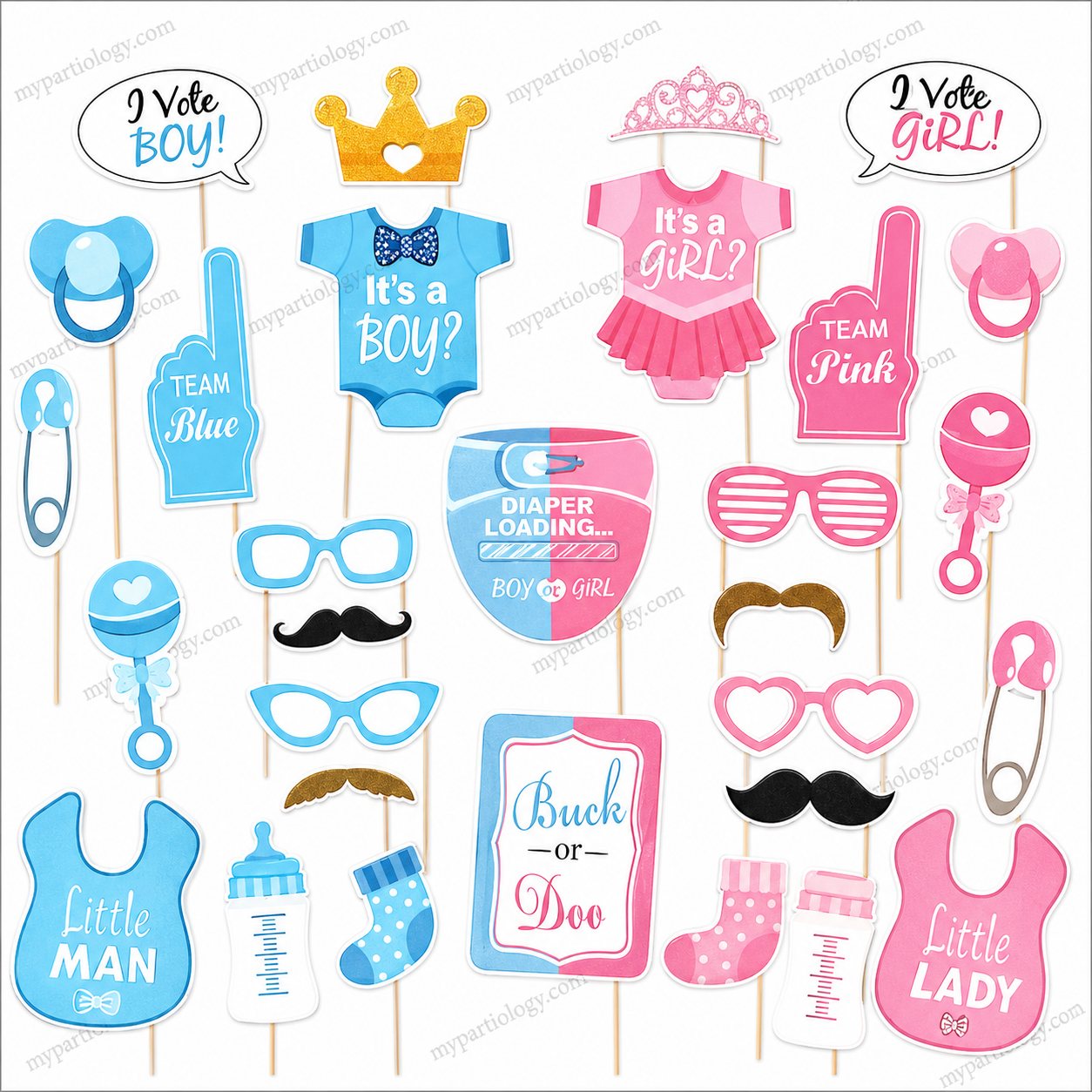 Baby Shower Boy Or Girl Photo Props (Pack of 30)