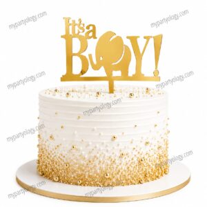 Its A Boy Elephant Gold Cake Topper